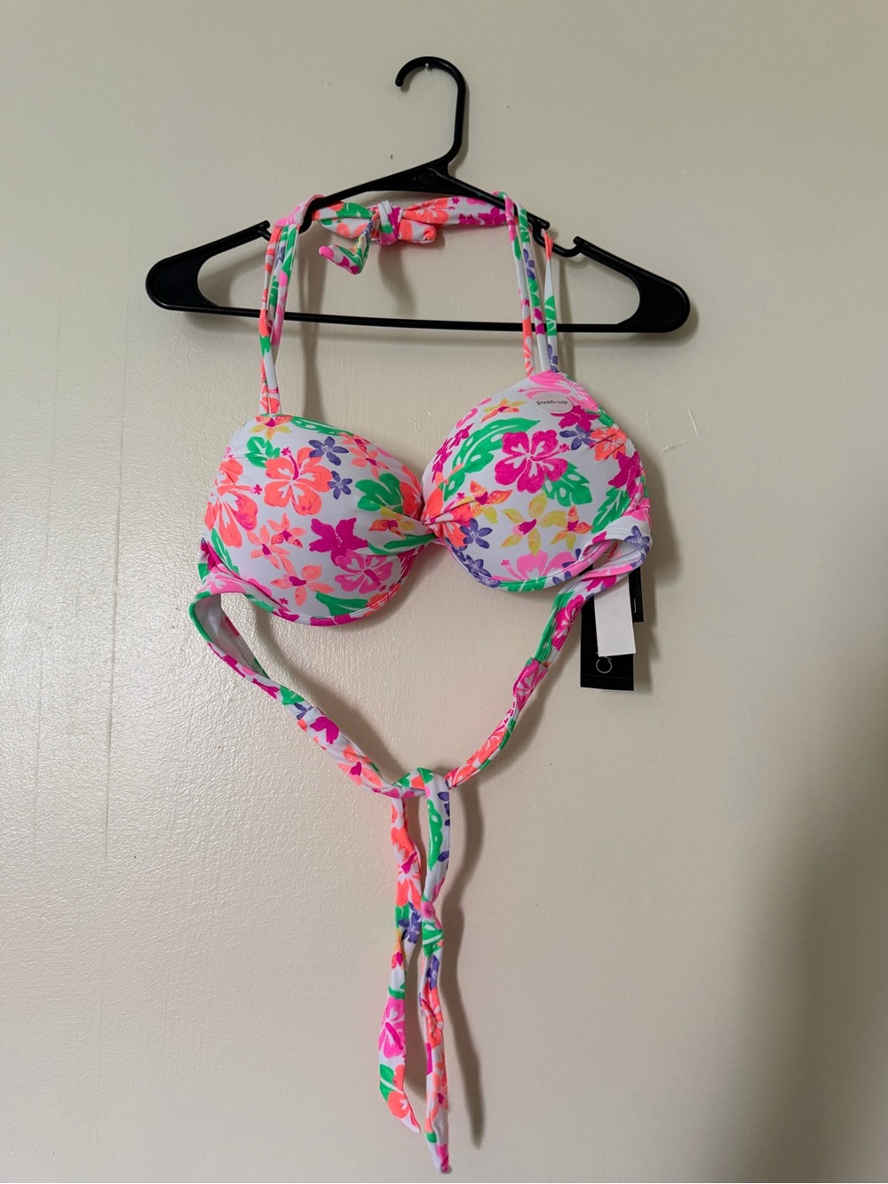 California Waves Floral Halter Bikini Top - White, Pink, Green, Purple